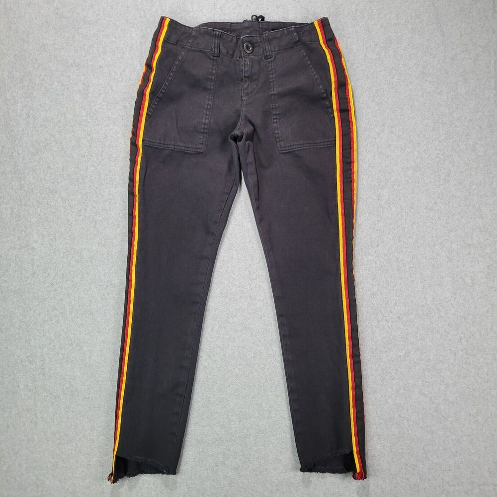 Pam & Gela Uniform Side Stripe Stretch Pants Womens 24 Black Raw Hem Goth Skater